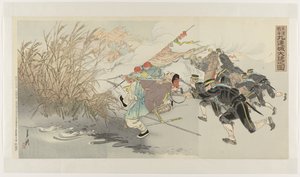 日中戦争：九連城の大勝利 日清戦争 九連城大将の図 作： Ogata Gekko