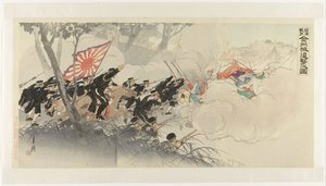 日中戦争中の錦州での退却する敵 日清戦争近州追撃の図