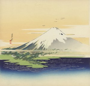 美緒の海辺の富士、1900-10年（版画） 作： Ogata Gekko