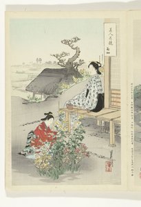 菊の世話 美人と花の対比（連載タイトル） 美人花くらべ 作： Ogata Gekko