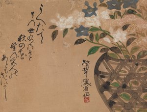 バスケットのベルフラワー、18世紀。 作： Ogata Kenzan