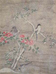 雪の中の鳥とカメリア、1700年頃（紙にインクと色）