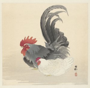 鶏と雄鶏 作： Ohara Koson