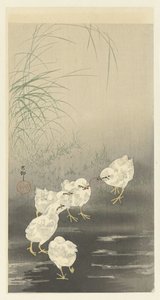 ひよことみみず 作： Ohara Koson