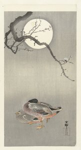 満月のアヒル 作： Ohara Koson