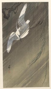 嵐の中の白鷺 作： Ohara Koson