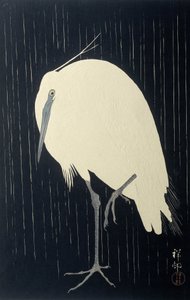 雨の中の白鷺、1925-36（カラー木版）