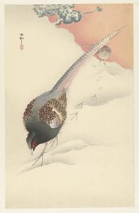 雪の中のキジの群れ 作： Ohara Koson