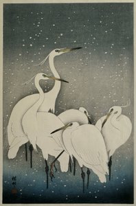 白鷺の群れ 作： Ohara Koson