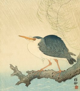 日本のアーティスト、大原古邨による嵐の中の鷺 作： Ohara Koson
