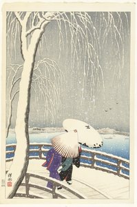 柳橋の雪の中 作： Ohara Koson