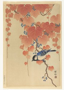 桐の枝にシジュウカラ 作： Ohara Koson