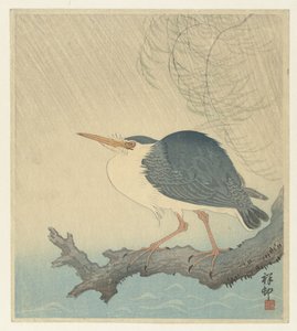木の切り株にいんちき 作： Ohara Koson