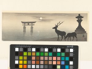 鳥居と鹿のいる風景 作： Ohara Koson