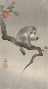 果樹の中の猿、1900〜30年（色の木版画）