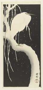 雪の中のサギ 作： Ohara Koson