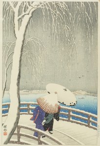 柳橋の雪、1927 作： Ohara Koson