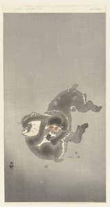 2 つの遊ぶサル 作： Ohara Koson