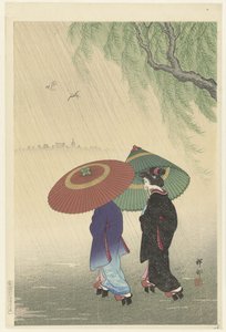 雨の中の二人の女性 作： Ohara Koson