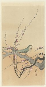 鳴き鳥と梅の花。 作： Ohara Koson