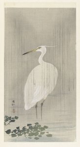 雨の中の白鷺 作： Ohara Koson