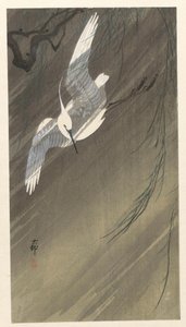 嵐の中の白鷺 作： Ohara Koson