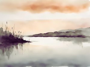 霧に包まれた湖の静けさ
