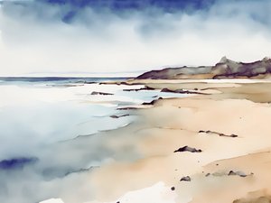 穏やかな海岸の水彩画 作： Ohkimiko