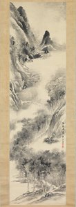 19世紀の海辺の霧深い夜明け。 作： Okada Hanko