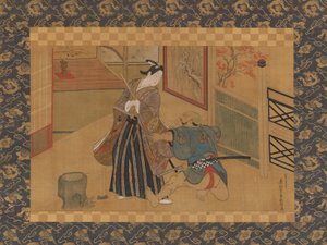 歌舞伎は、18世紀の物語「曽我蘇我物語」の草ずきを演じます。 作： Okumura Masanobu