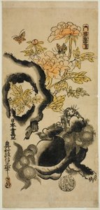 獅子と牡丹 作： Okumura Masanobu