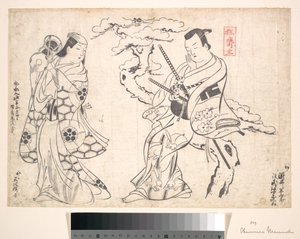 市村座で上演された演目「出世太平記」の場面 作： 奥村正信