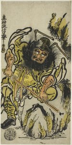 刀を研ぐ鬼退治鍾馗 1725年頃（手彩色木版画 細判・漆絵） 作： Okumura Masanobu
