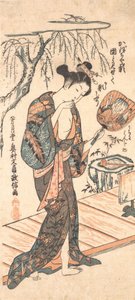 お風呂から出てくるゆるい着物の女性, ca. 1755年頃。 1755年。 作： Okumura Masanobu