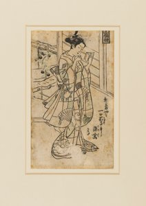 木版画 尾上桔梗一世 本を読む女 18世紀 作： Okumura Masanobu