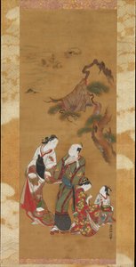 Yukihira und zwei Bräutjungfern in Suma 作： 奥村正信