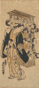 かつらのラックを持つ俳優。 作： Okumura Toshinobu