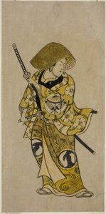 1731年正月、中村座で上演された芝居『京政福引き名古屋』で名古屋小三座役の俳優・沢村亀三郎 作： Okumura Toshinobu