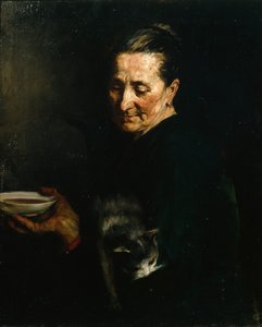 猫を飼っている女性 作： Olav Rusti