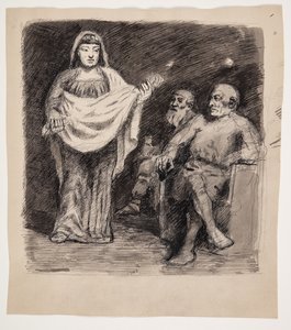 2 人の男性の前に立つ女性: 古代北欧のモチーフ 作： Oluf Hartmann
