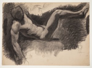 腕を伸ばして座っている男性モデル 作： Oluf Hartmann
