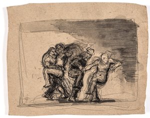 ケンカする 2 組のカップル、左: ヤコブと天使 作： Oluf Hartmann