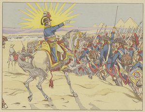 1798年7月21日、エジプトのピラミッドの戦いで軍を鼓舞するナポレオン