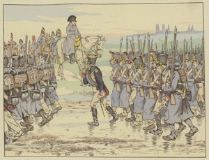 1814年3月16日、フランス軍の最後の軍隊としてフランス近郊を行進するナポレオンがランス近くを通過する 作： Onfray de Breville Job