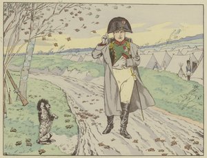 旧警備隊の兵士は、1805年に皇帝に敬礼するように犬を訓練しました。 作： Onfray de Breville Job