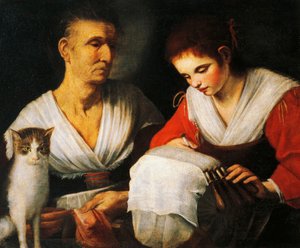 オノフリオ・ガブリエッリ（1619-1706）作「レース職人」、絵画。 作： Onofrio Gabrielli