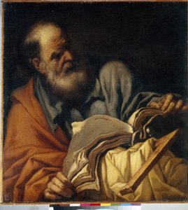 聖トマス、使徒。 （使徒聖トマス）。 Orazio Borgianni (1578-1616) の絵画、キャンバスに油彩、イタリア美術 (ローマ) 作： Orazio Borgianni