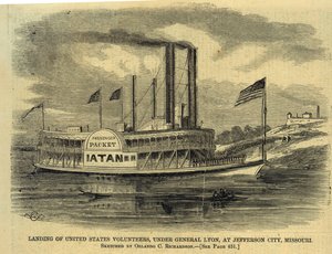 リオン将軍率いる合衆国義勇軍のミズーリ州ジェファーソン・シティへの上陸。 作： Orlando C. Richardson