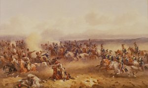 1855年8月16日、1890年頃、チェルナヤで10人目のフサル軍の部隊がロシア軍を破った 作： Orlando Norie