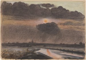 川に沈む夕日 作： Oscar Bluemner